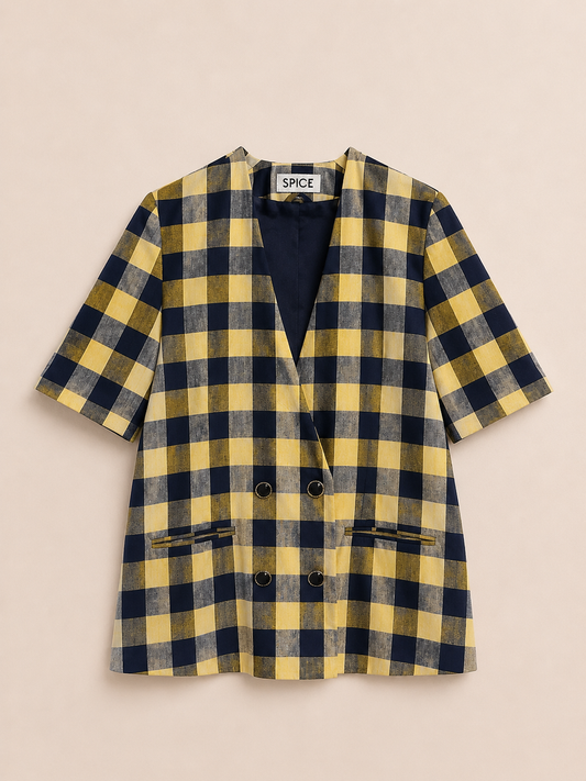 Navy & Yellow Chequered Blazer