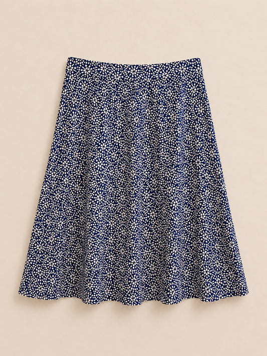 Blue Patterned Linen Blend Skirt