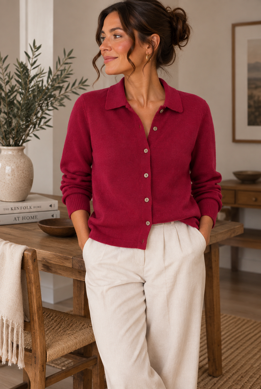 Burgundy 100% Merino Wool Cardigan