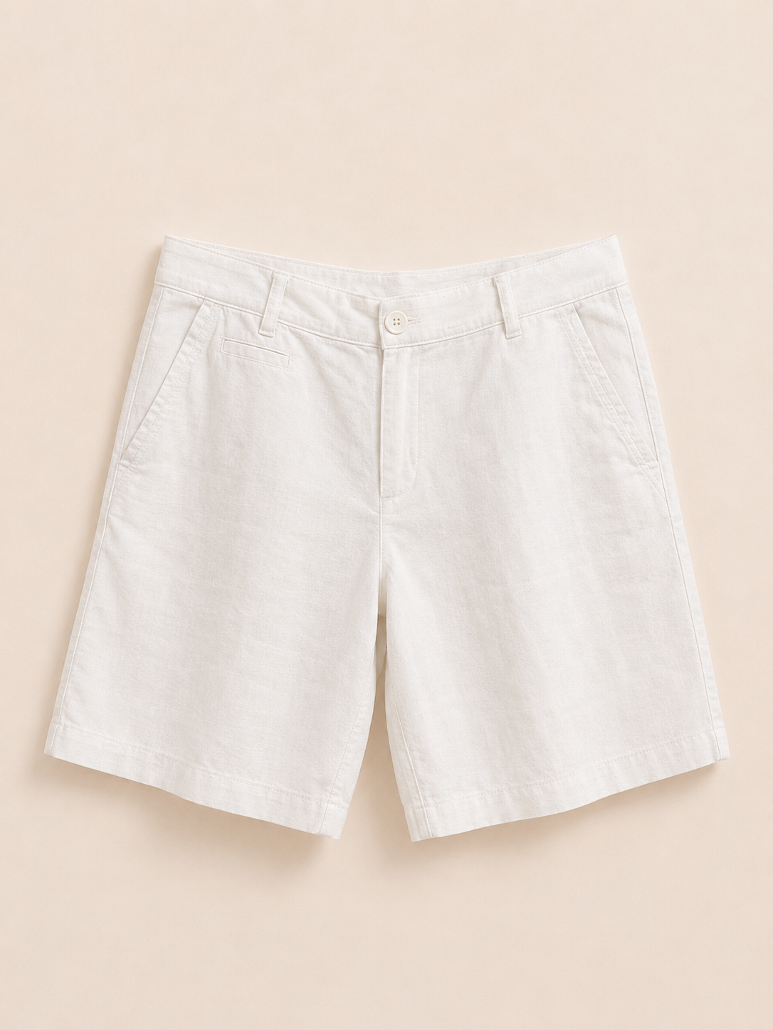 White Linen Blend Shorts