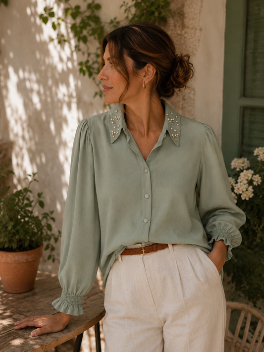 Sage Green Collared Blouse