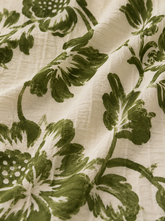 Green & Cream Short Sleeved Floral Blouse