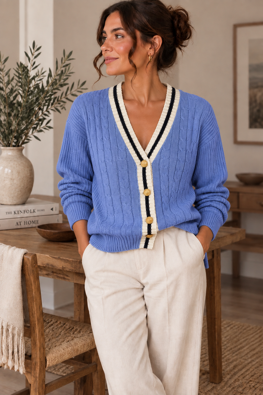 Blue V-Neck Cardigan