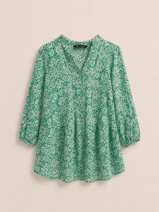 Green Floral Blouse