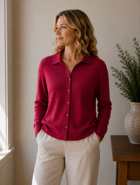 Burgundy 100% Merino Wool Cardigan