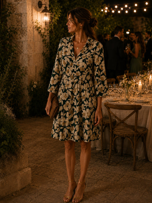 Green & Cream Floral Dress
