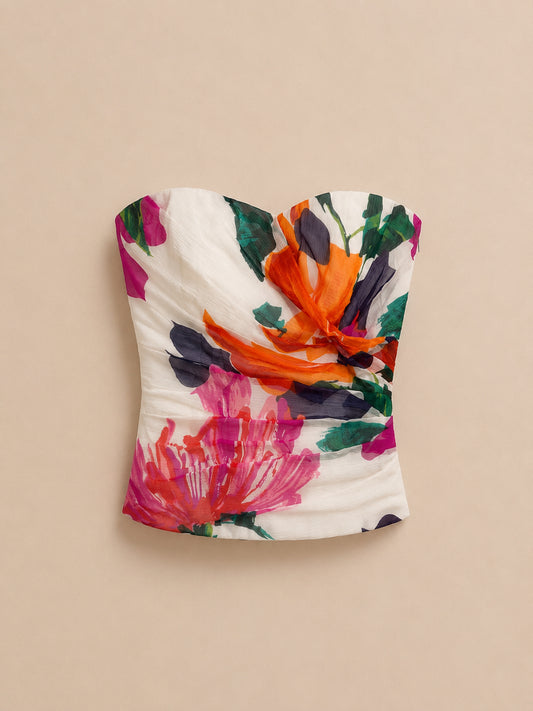 Floral Strapless Silk Top