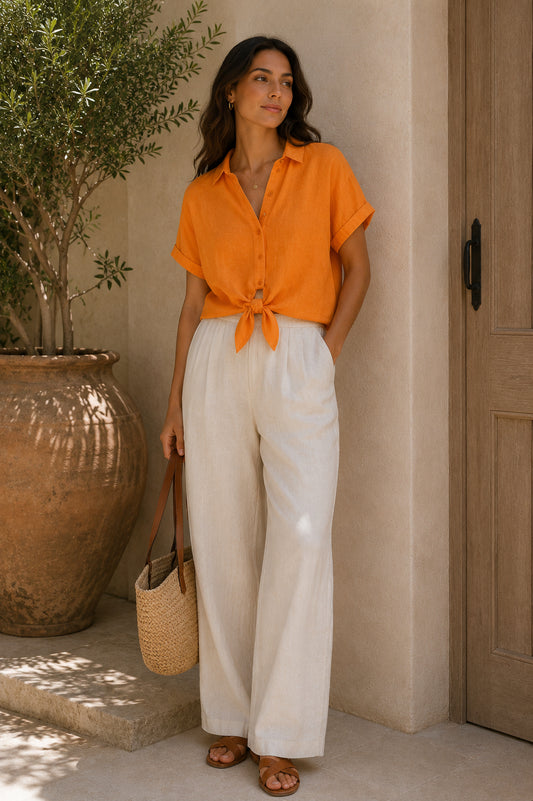 Orange Tie Front Shirt