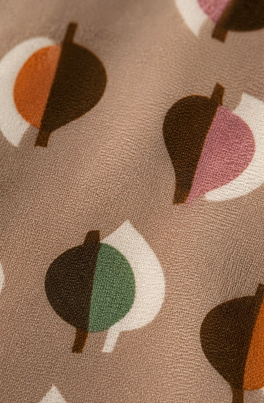 Brown Patterned Collared Dress