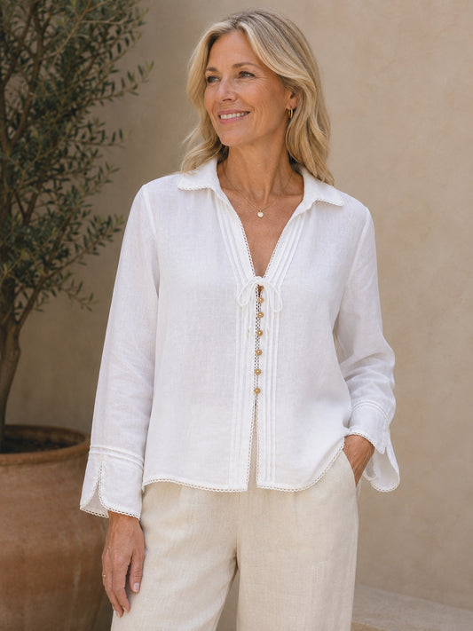 White Linen Blend Top