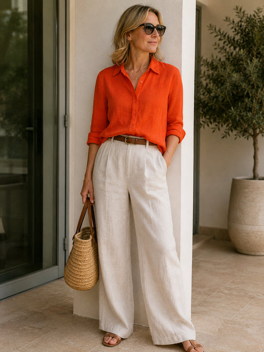 Orange Linen Blend Shirt