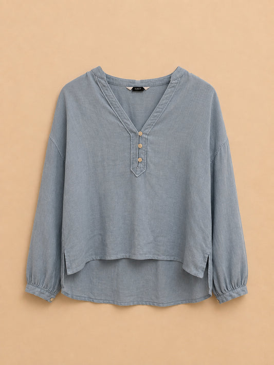 Blue Linen Blend Shirt