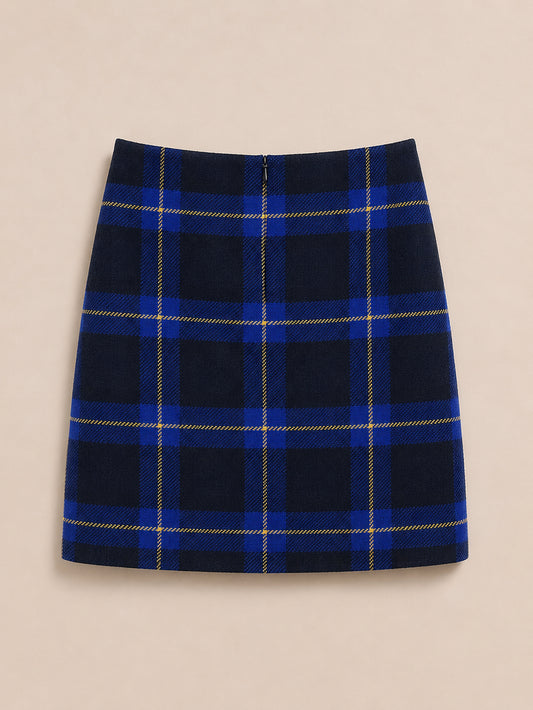 Blue Patterned 100% Wool Skirt