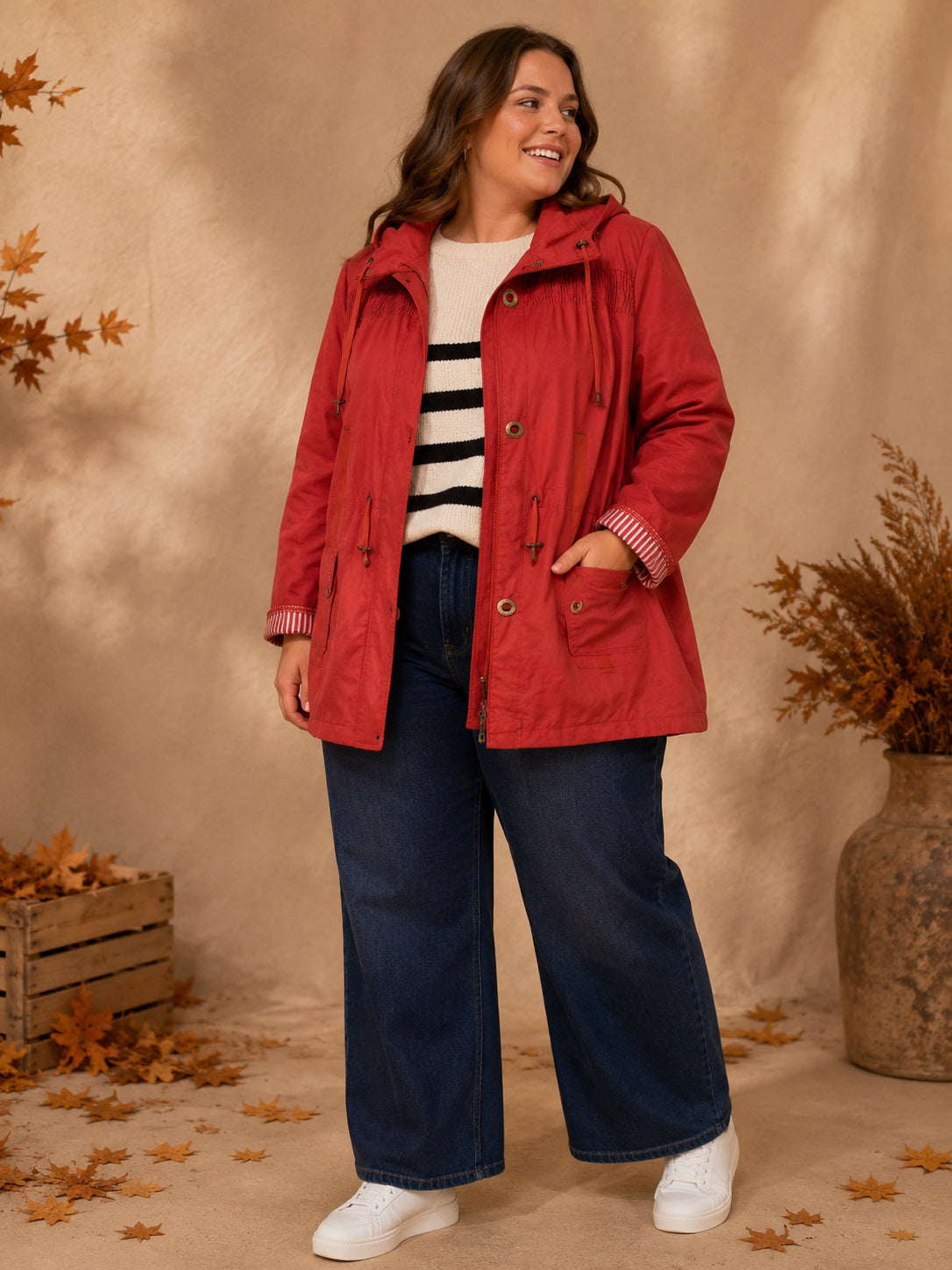 Red Hooded Utility Parka Jacket