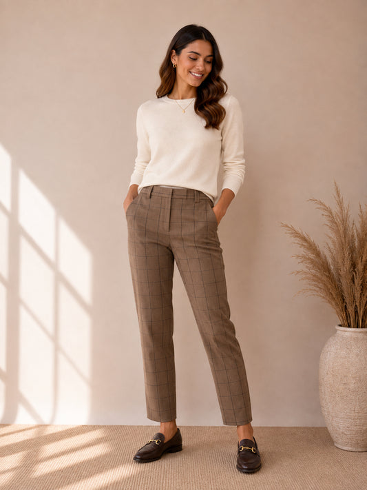 Brown Check Tailored Trousers