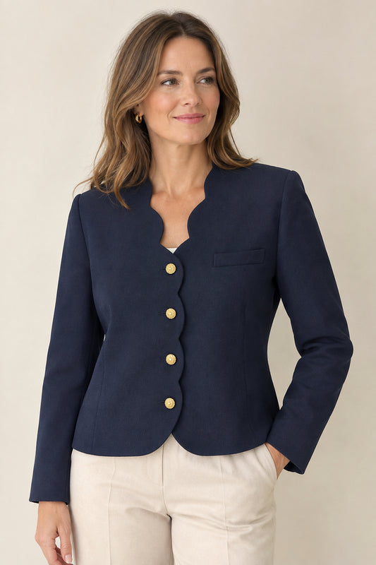 Navy Scalloped Edged Blazer