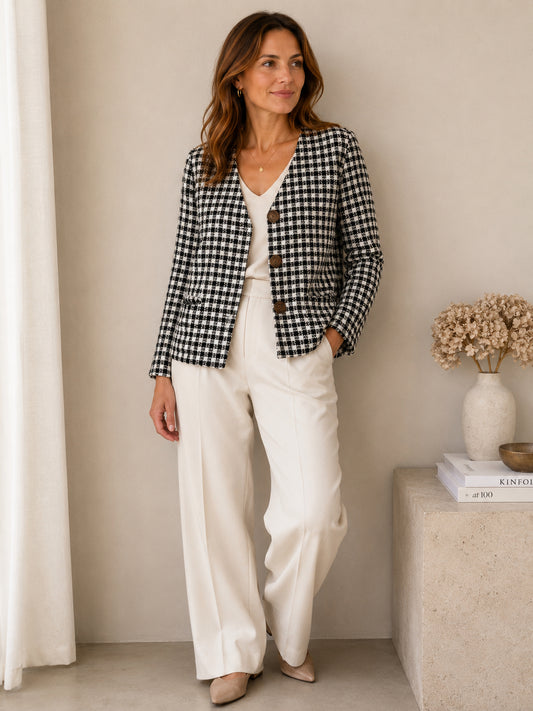Black & White Wool Blend Blazer