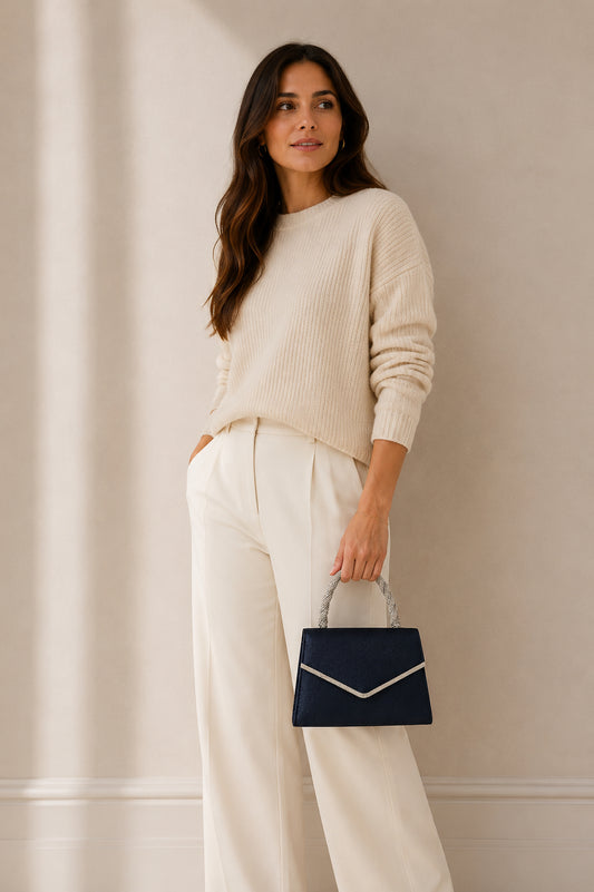 Navy Diamante Top Handle Evening Bag