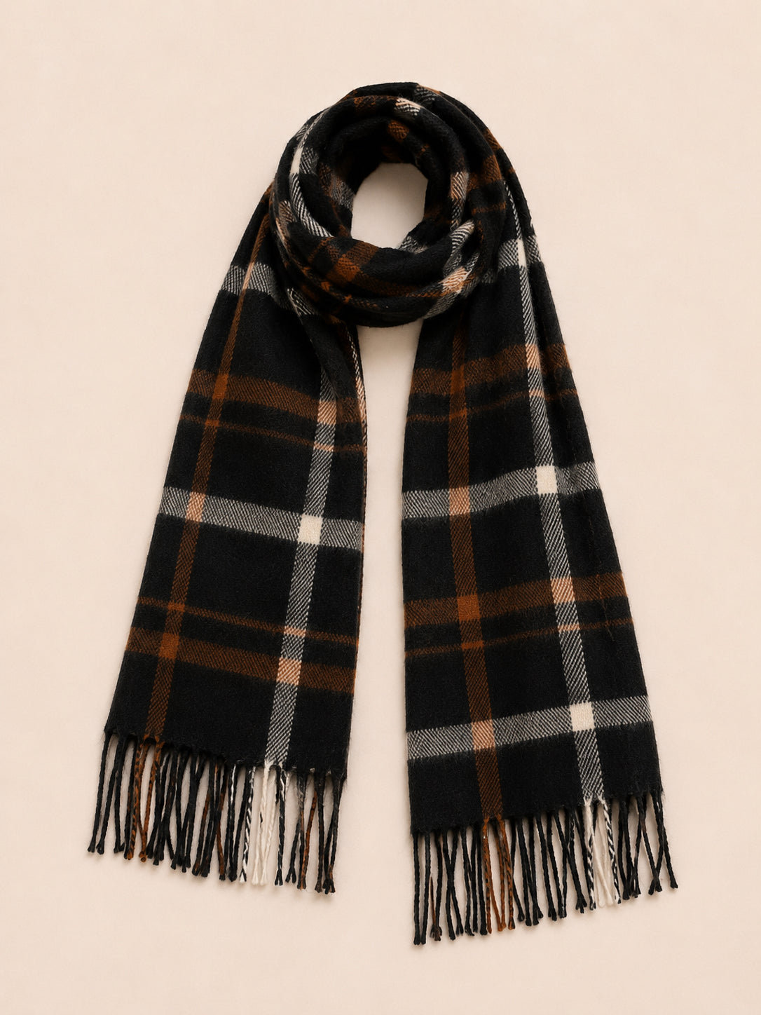 Navy, Orange & Cream Tartan Check Scarf