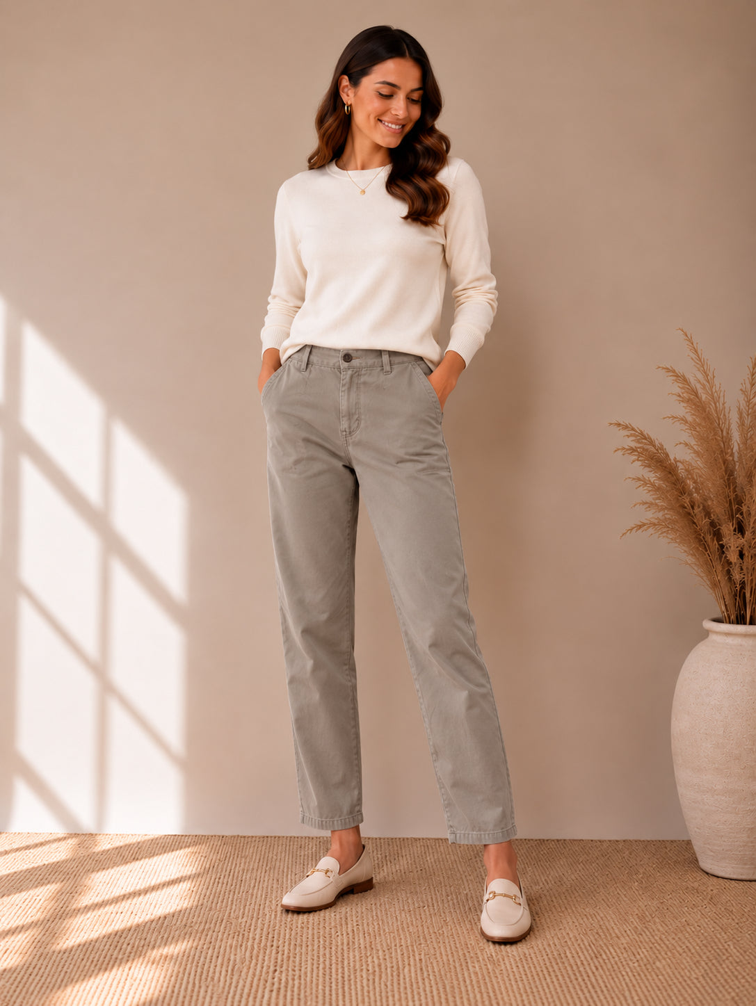 Taupe Straight Leg Chino Trousers