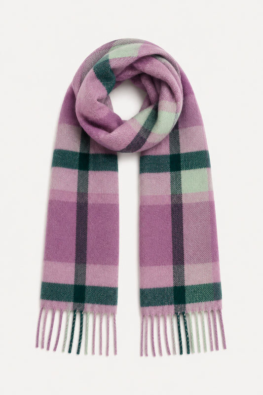 Lilac, Green & Cream Check Fringed Scarf