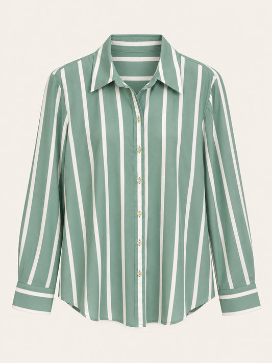 Sage Green & White Striped Button Front Shirt