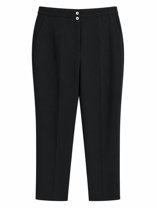 Black Double Button Slim Leg Tailored Trousers