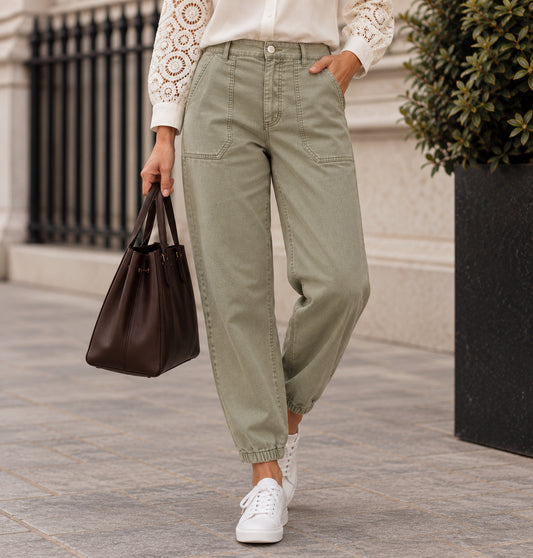 Sage Green Utility Cuffed Trousers