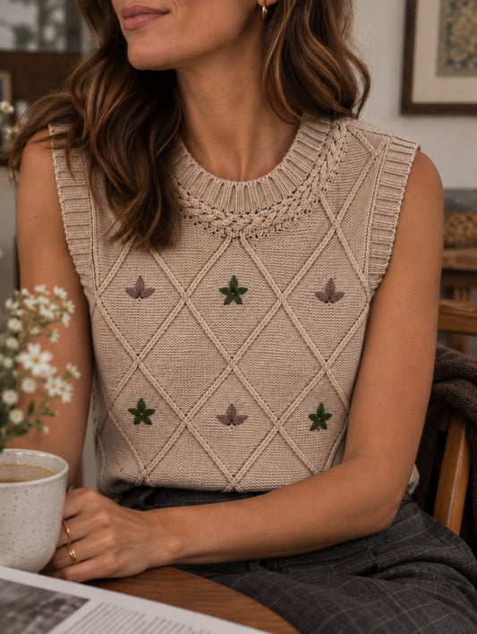 Beige Wool Blend Sleeveless Jumper