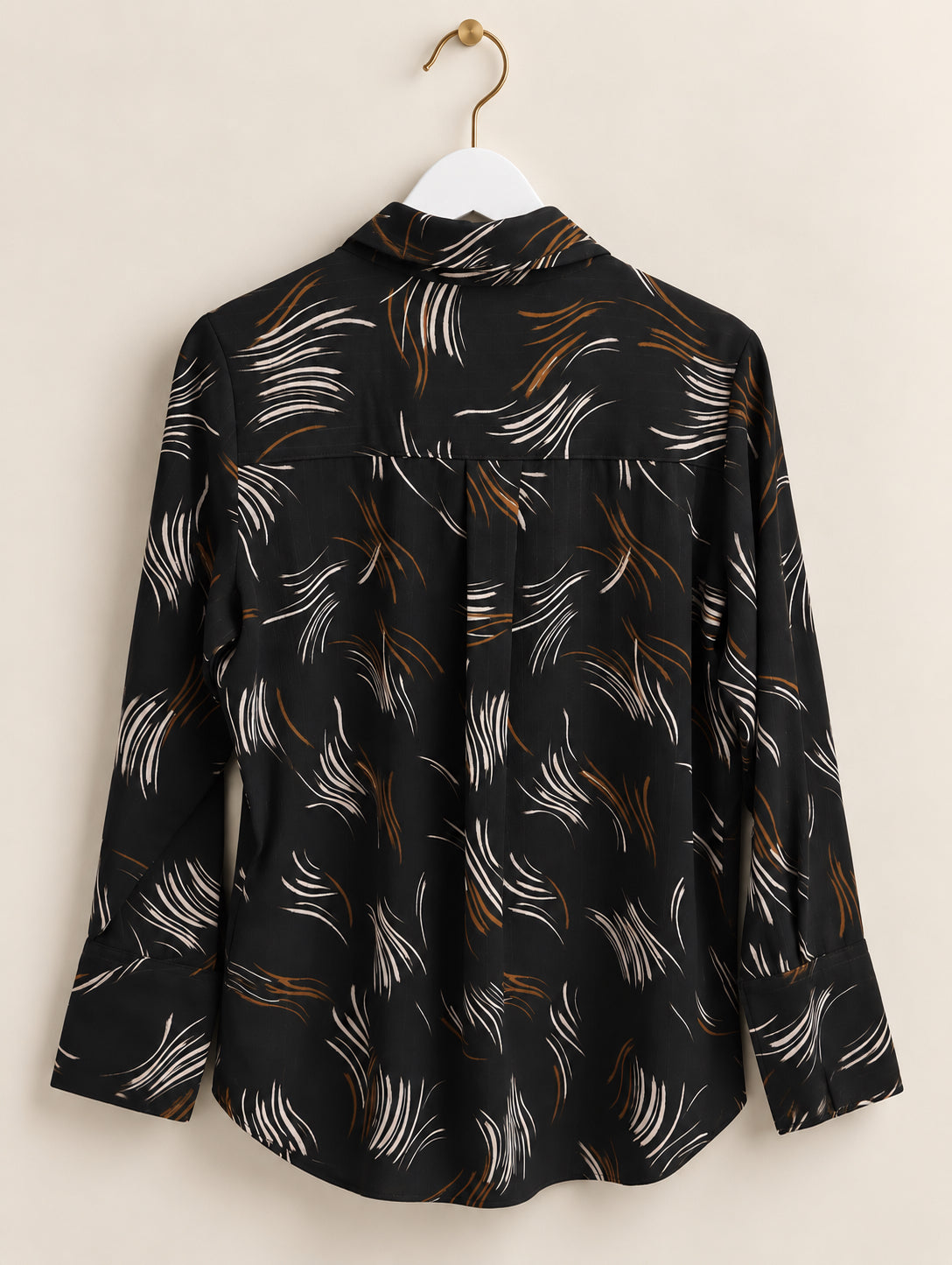 Black Abstract Print Tie Neck Blouse