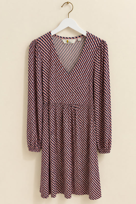 Navy & Lilac Geometric Print Midi Dress