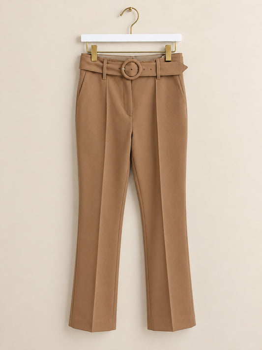 Camel High-Waisted Wide Leg Trousers