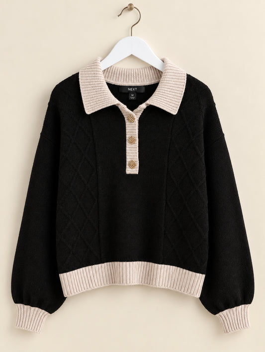 Black & Cream Wool Blend Jumper