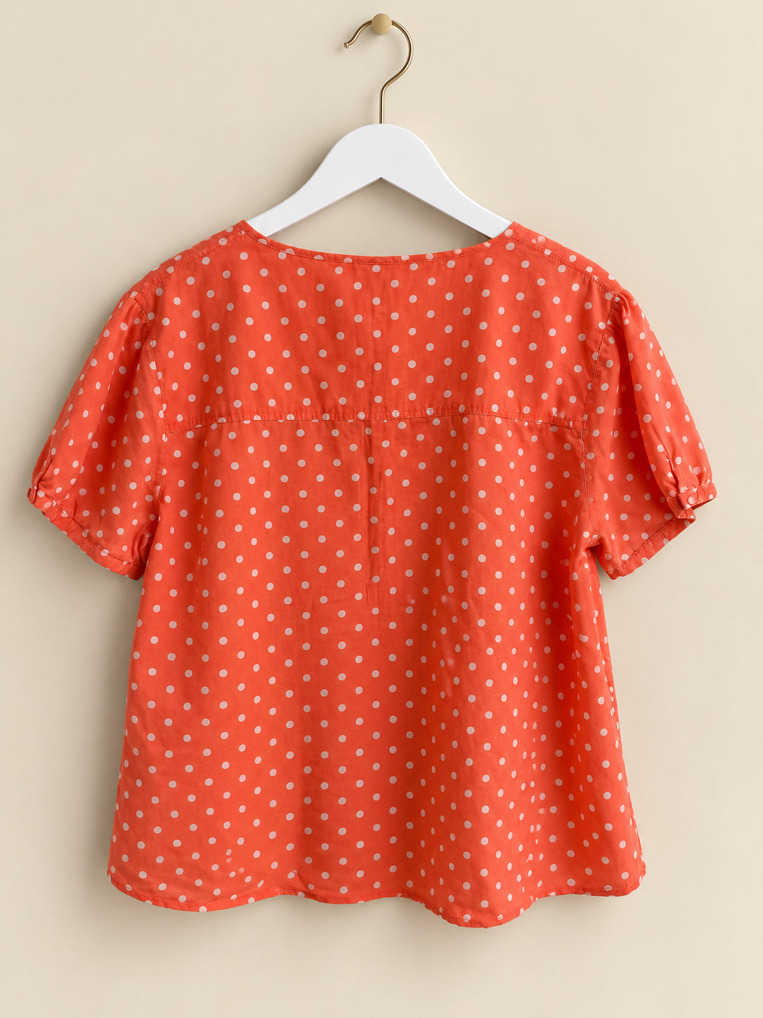 Orange & White Polka Dot Round Neck Button Blouse