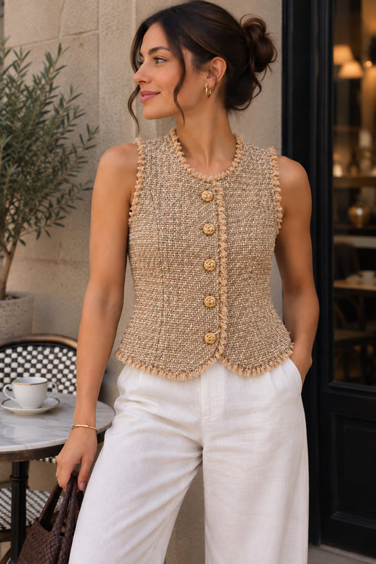 Beige Textured Waistcoat