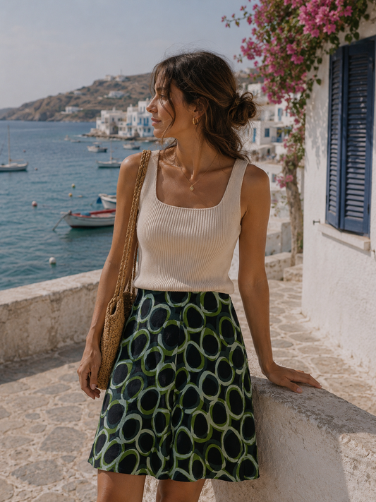 Green & Navy Patterned Skirt