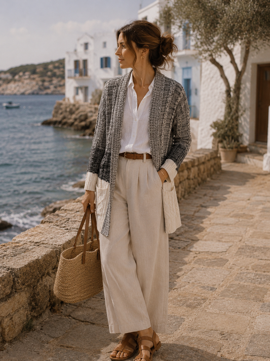 Navy & Cream Block Striped Cardigan