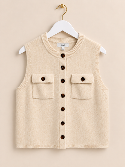 Cream Sleeveless Cardigan