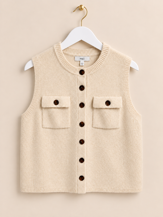 Cream Sleeveless Cardigan