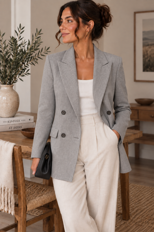 Light Grey Double-Breasted Tailored Blazer