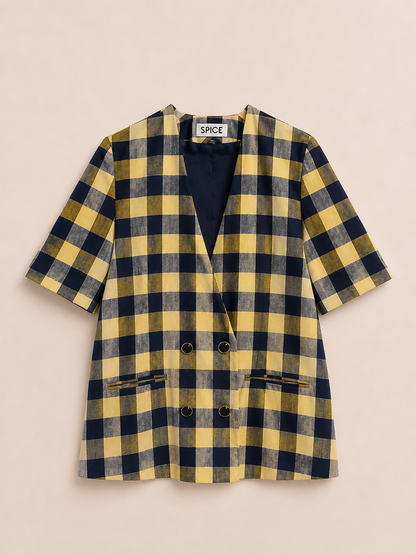 Navy & Yellow Chequered Blazer