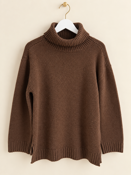 Chocolate Brown Wool Blend Roll Neck Jumper