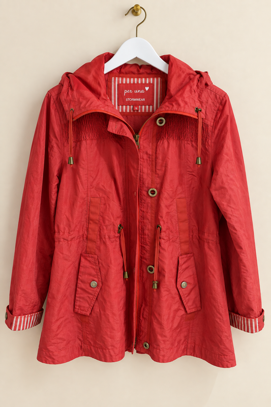 Red Hooded Utility Parka Jacket