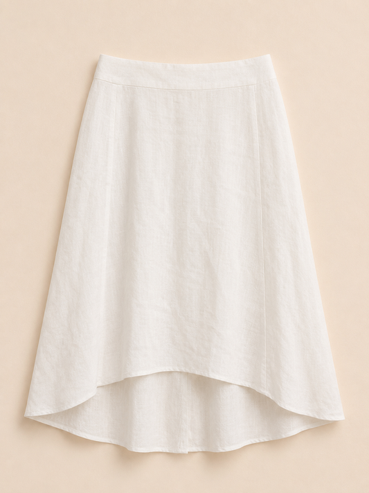 White Linen Blend Skirt