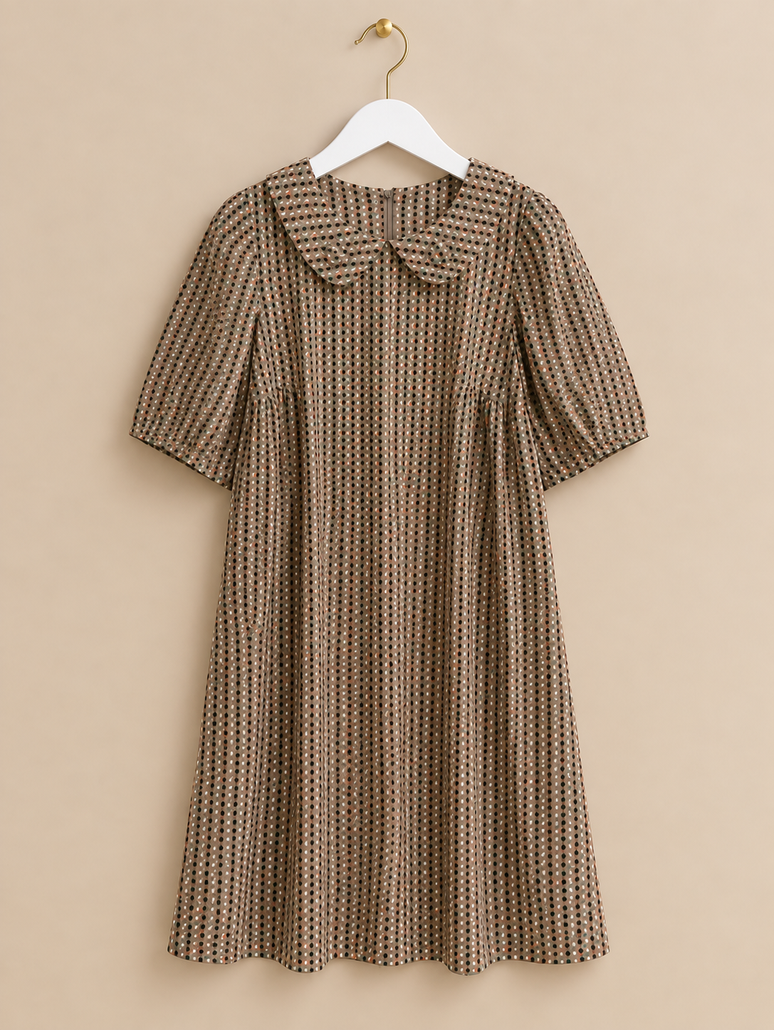 Brown Patterned Collared Dress