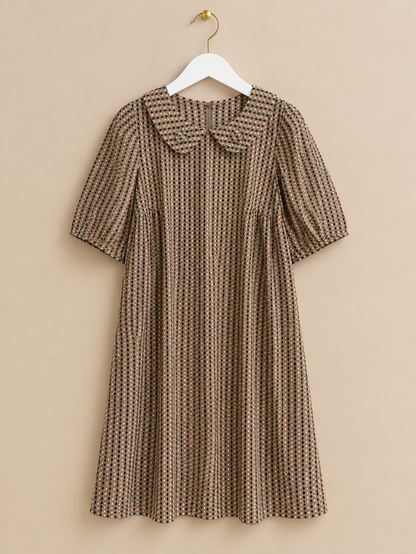 Brown Patterned Collared Dress