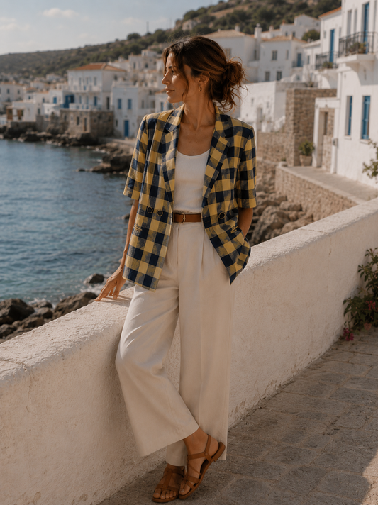Navy & Yellow Chequered Blazer