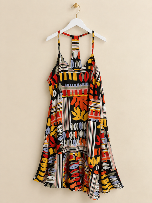 Multi-coloured Patterned Midi Dress