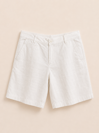 White Linen Blend Shorts