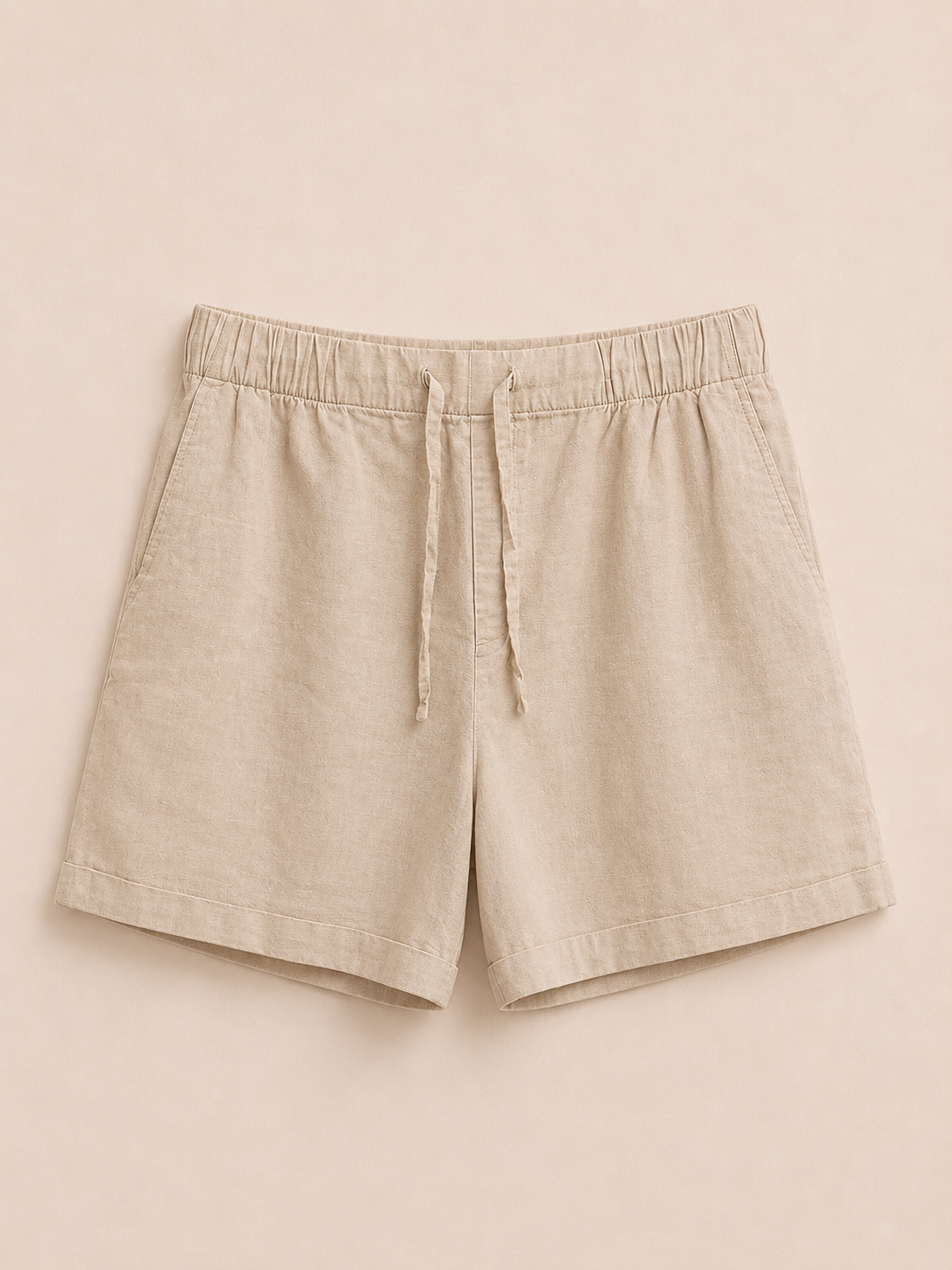 Beige Linen Blend Shorts